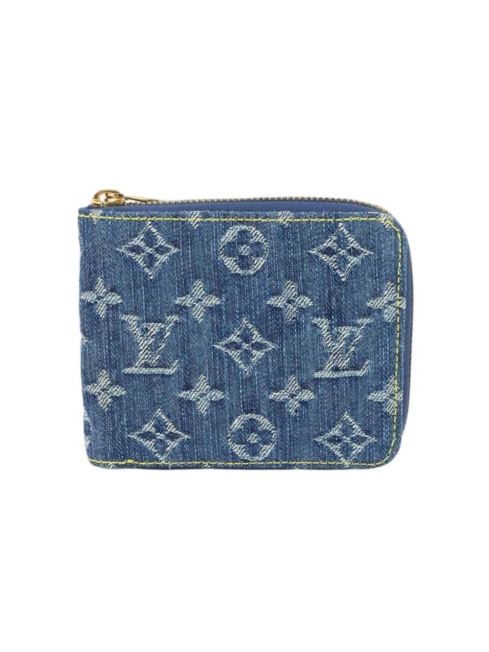Louis Vuitton Monogram Denim Mini Zippy Bifold Wallet Blue LV Gold